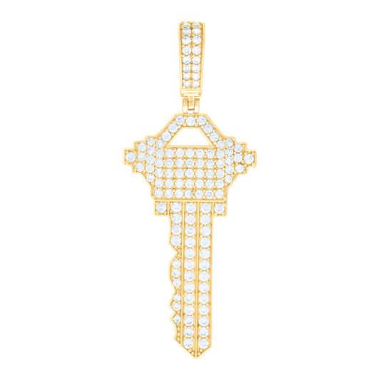 10k Yellow Gold Mens Cubic Zirconia Key Lock & Key Charm Pendant