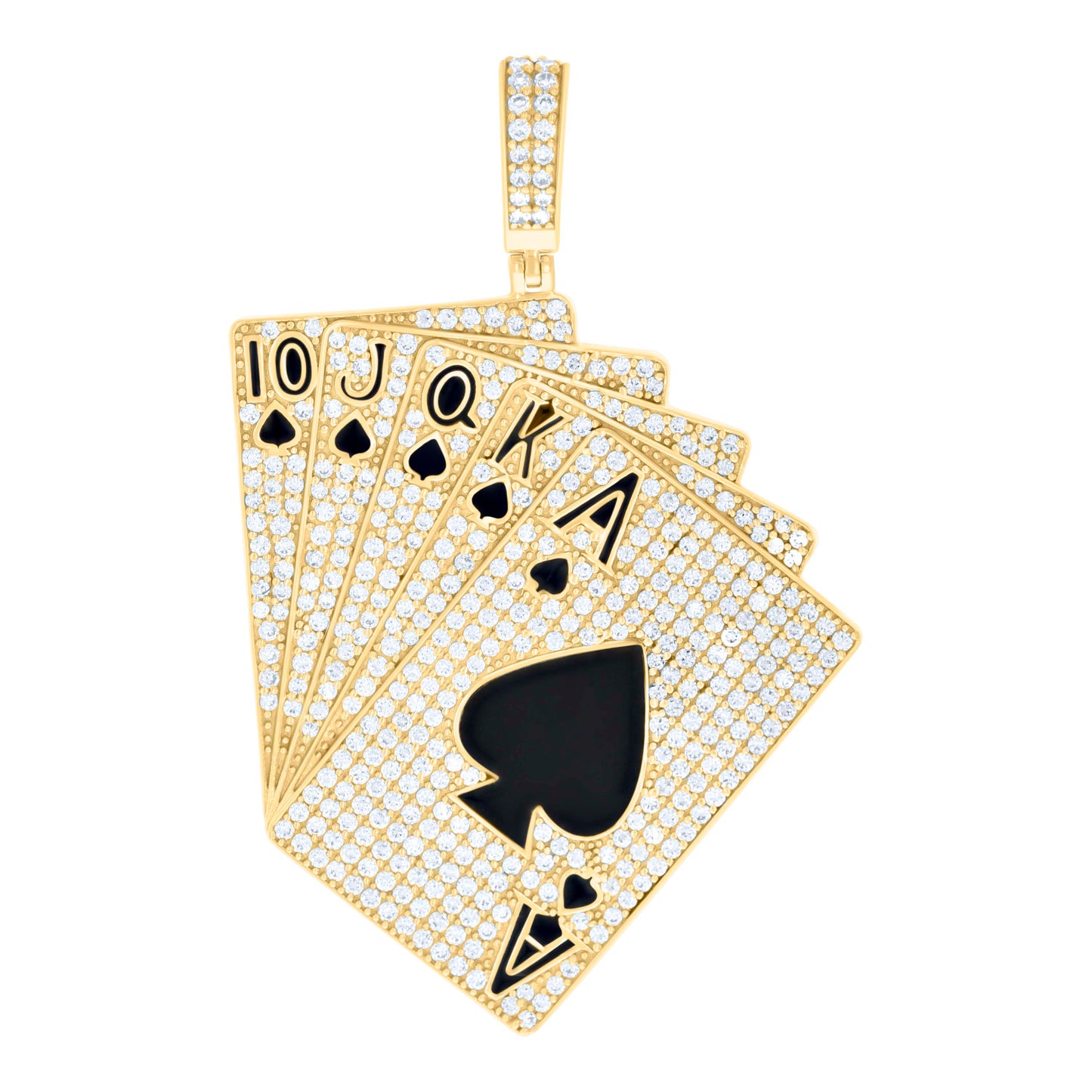 10k Yellow Gold Mens Cubic Zirconia Playing Cards Gambling Fashion Charm Pendant