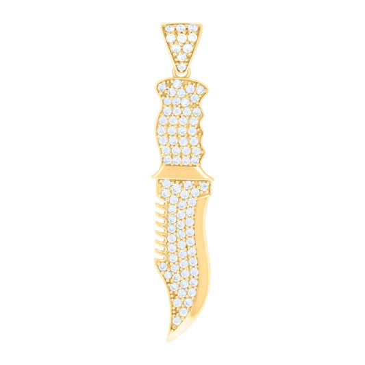 10k Yellow Gold Mens Cubic Zirconia Knife Tools Occupation Charm Pendant