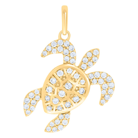 10k Yellow Gold Unisex Cubic Zirconia Turtle Animal Ocean Charm Pendant
