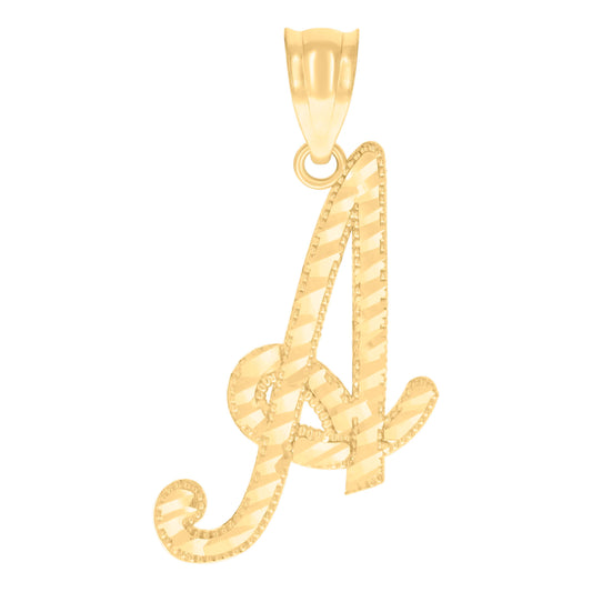 10k Yellow Gold Unisex Initial A Script Alphabet Charm Pendant