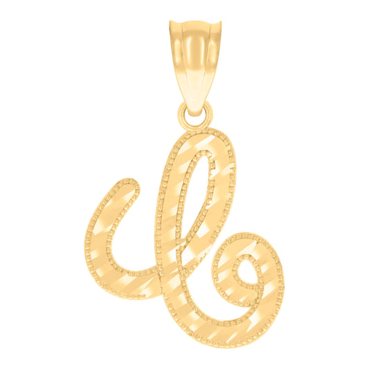 10k Yellow Gold Unisex Initial C Script Alphabet Charm Pendant