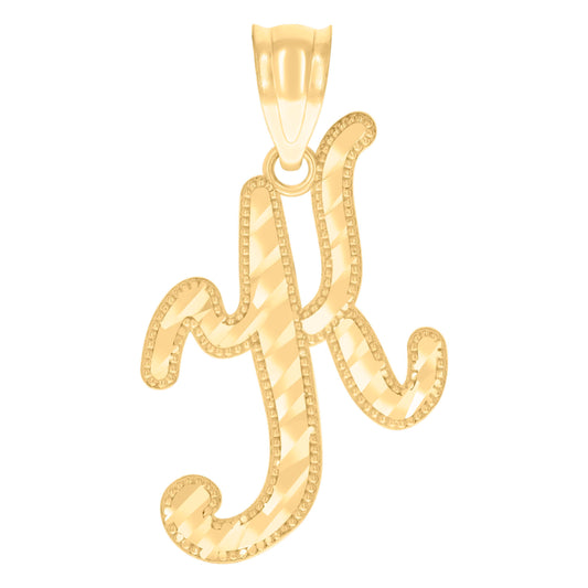 10k Yellow Gold Unisex Initial K Script Alphabet Charm Pendant