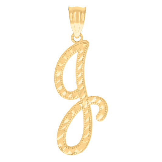 10k Yellow Gold Unisex Initial J Script Alphabet Charm Pendant