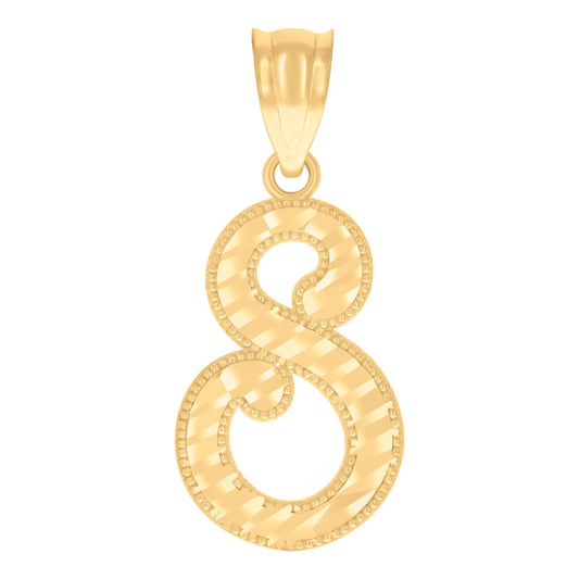 10k Yellow Gold Unisex Initial S Script Alphabet Charm Pendant