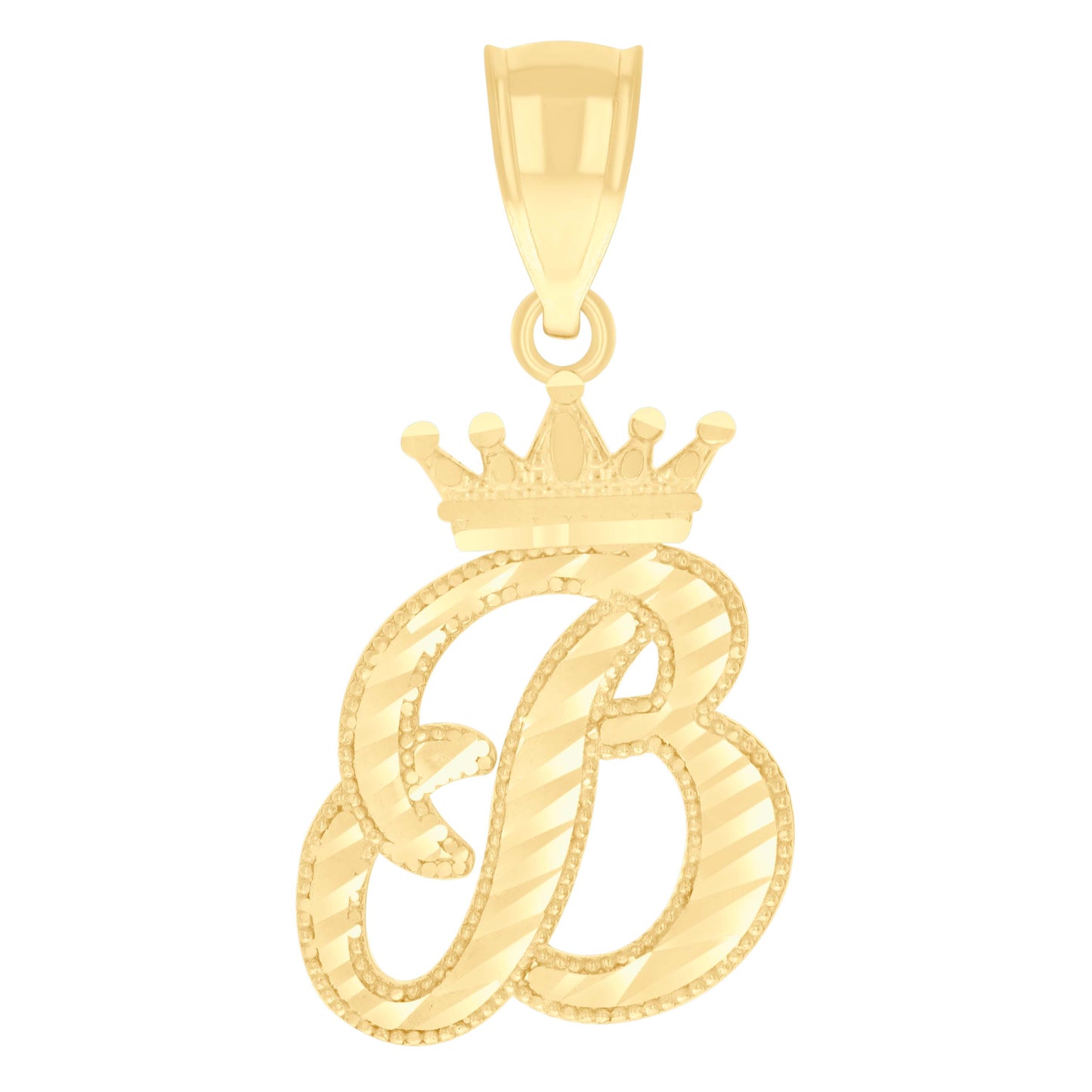 10k Yellow Gold Unisex Crown B Alphabet Initial Charm Pendant