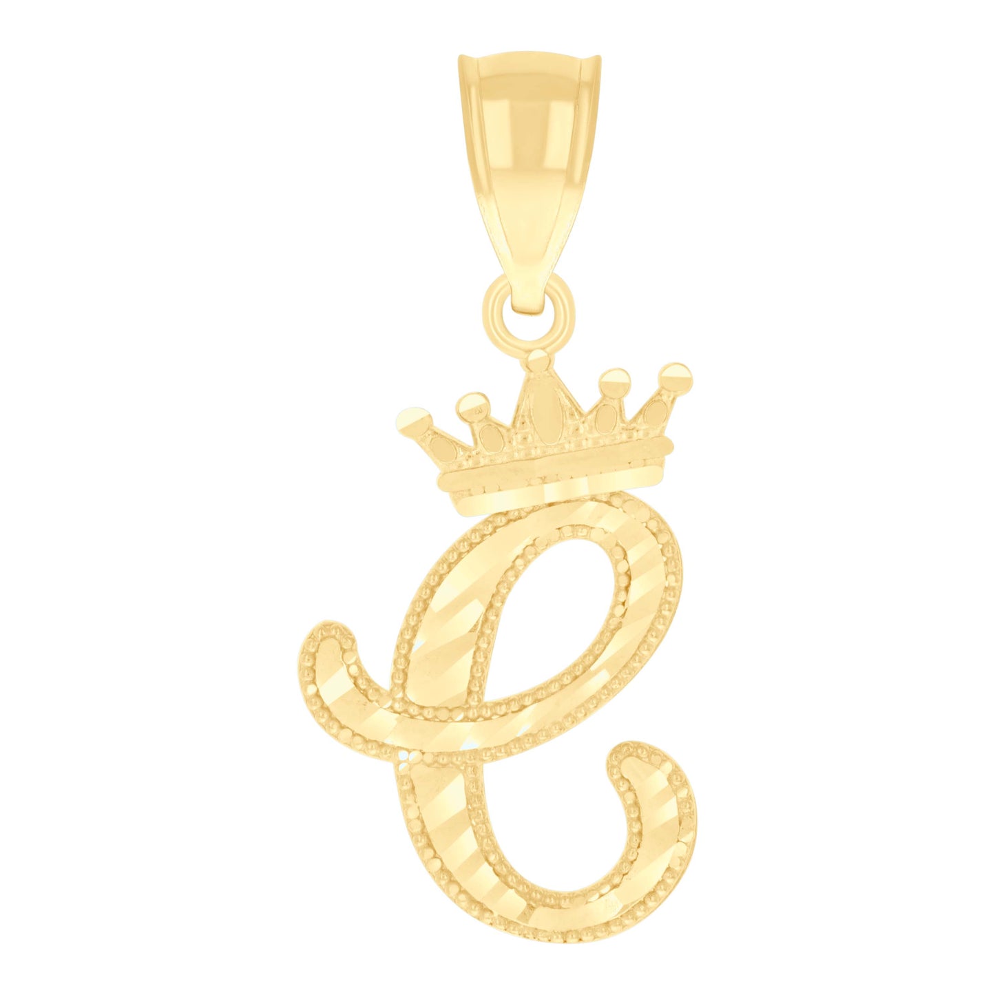 10k Yellow Gold Unisex Crown C Alphabet Initial Charm Pendant