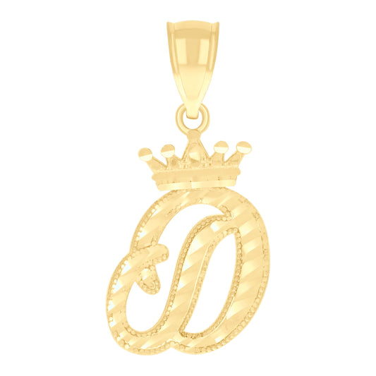 10k Yellow Gold Unisex Crown D Alphabet Initial Charm Pendant