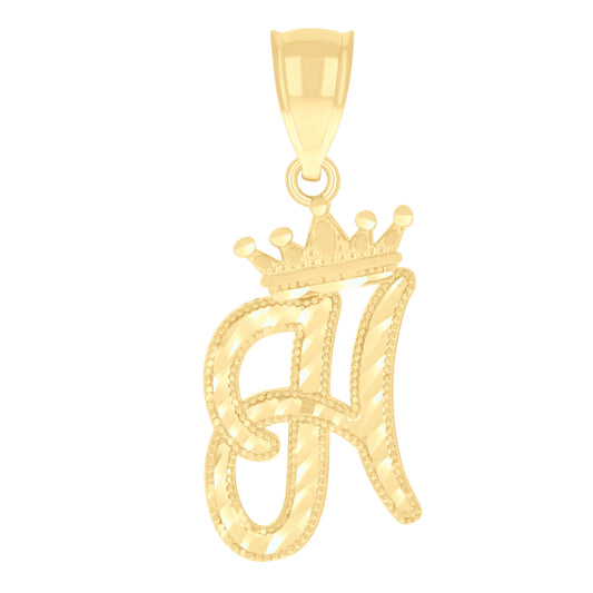 10k Yellow Gold Unisex Crown H Alphabet Initial Charm Pendant