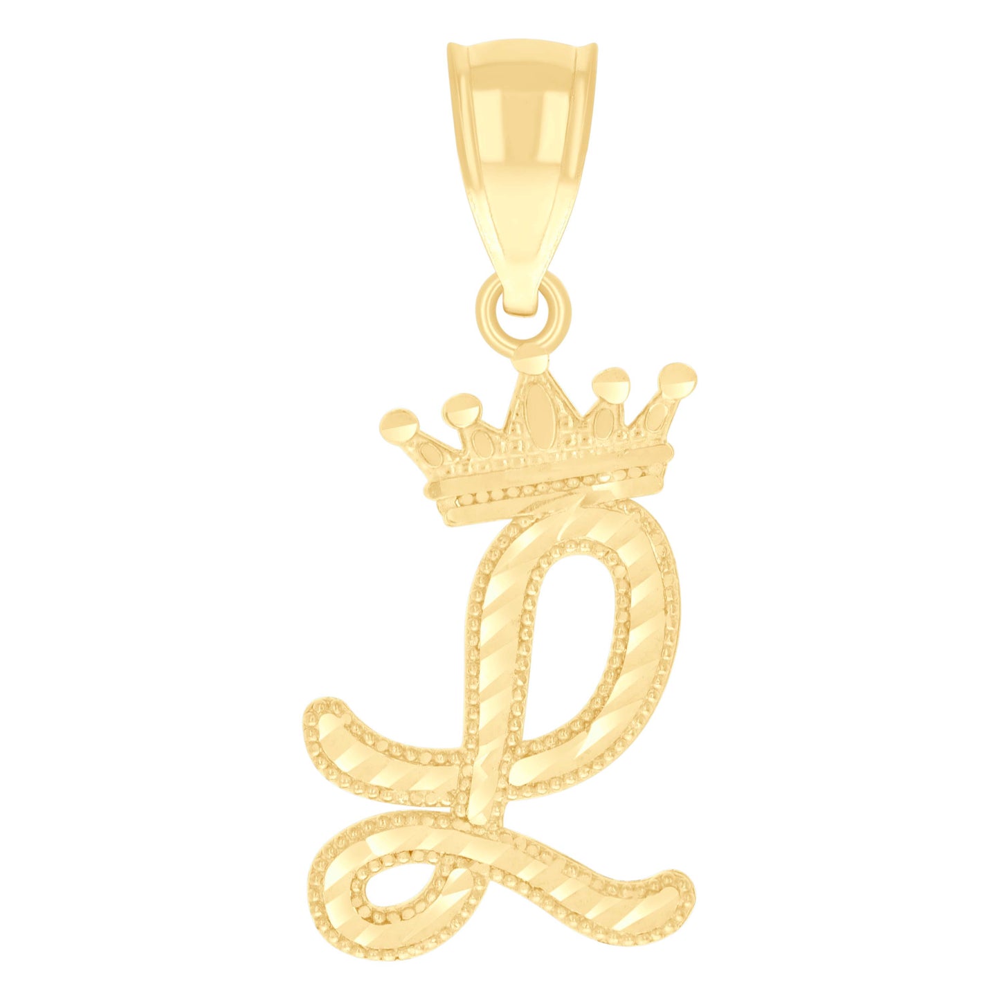 10k Yellow Gold Unisex Crown L Alphabet Initial Charm Pendant