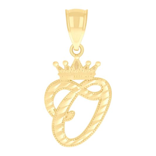 10k Yellow Gold Unisex Crown O Alphabet Initial Charm Pendant