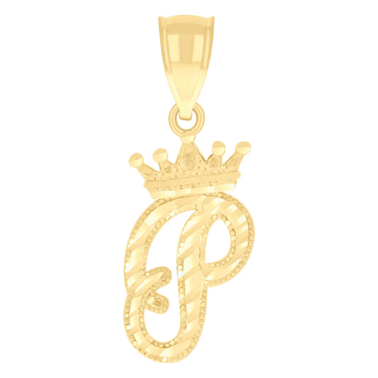 10k Yellow Gold Unisex Crown P Alphabet Initial Charm Pendant