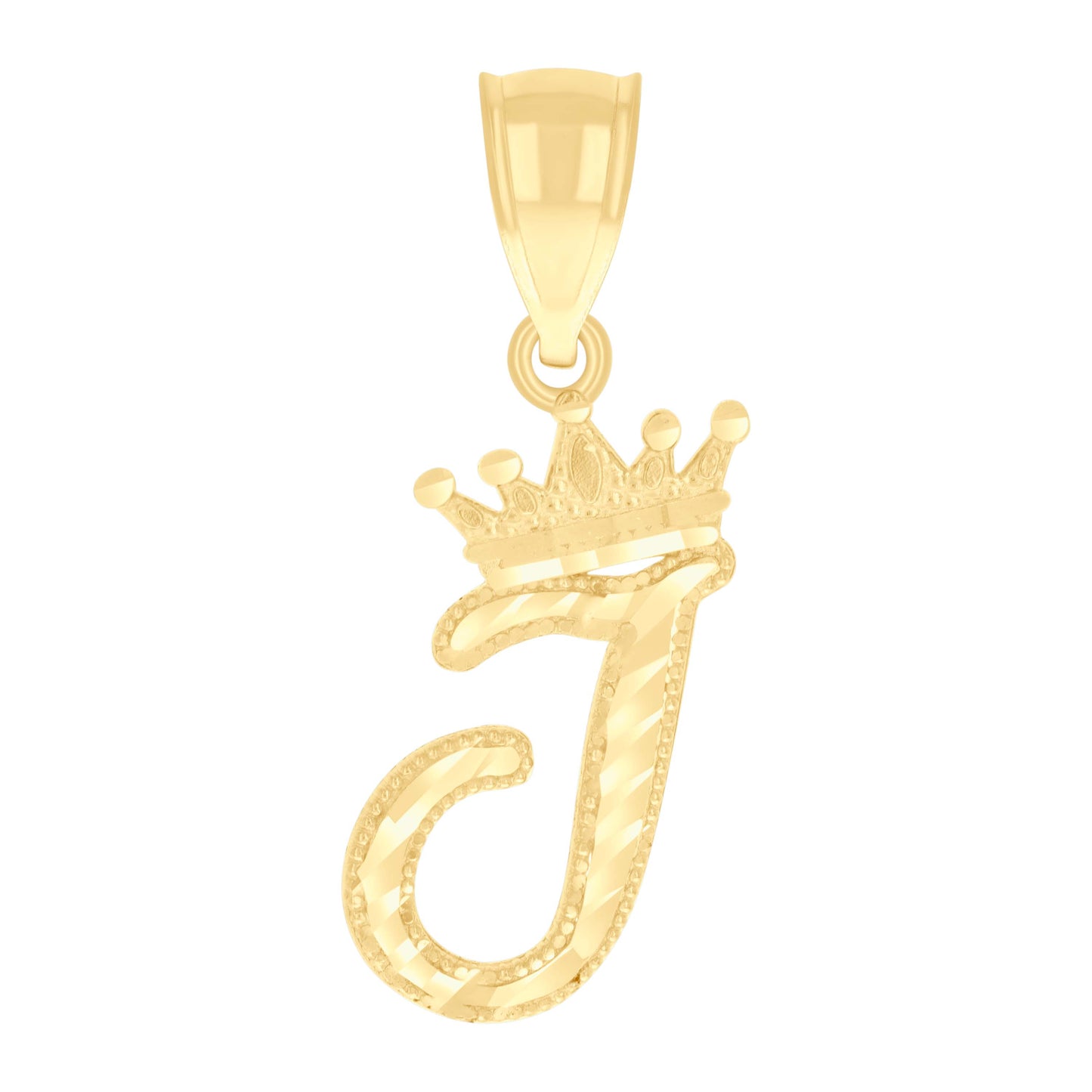 10k Yellow Gold Unisex Crown I Alphabet Initial Charm Pendant