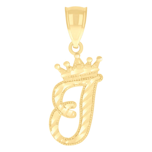10k Yellow Gold Unisex Crown J Alphabet Initial Charm Pendant