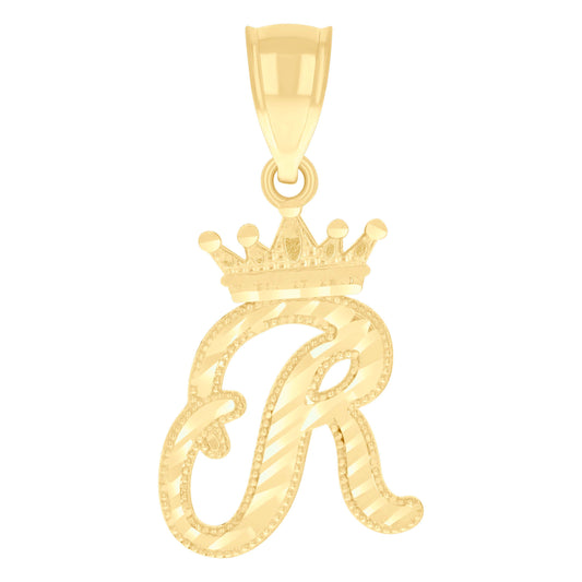 10k Yellow Gold Unisex Crown R Alphabet Initial Charm Pendant