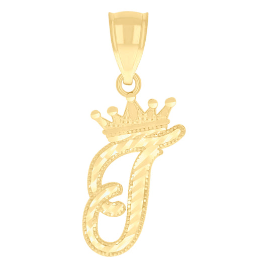 10k Yellow Gold Unisex Crown T Alphabet Initial Charm Pendant