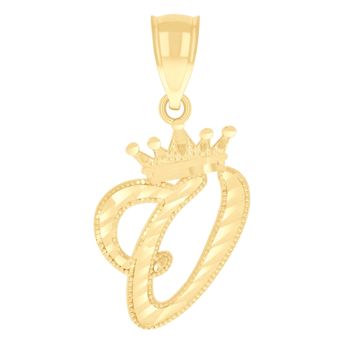 10k Yellow Gold Unisex Crown V Alphabet Initial Charm Pendant
