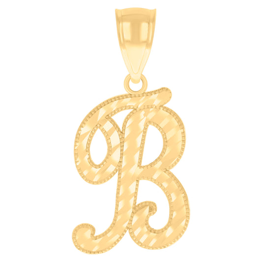 10k Yellow Gold Unisex Initial B Script Alphabet Charm Pendant