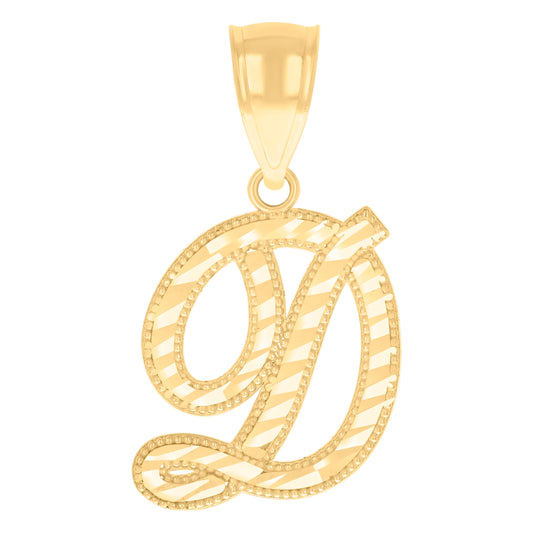 10k Yellow Gold Unisex Initial D Script Alphabet Charm Pendant