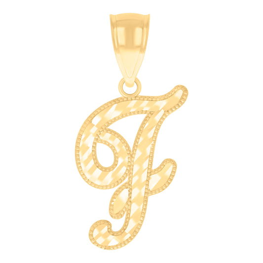 10k Yellow Gold Unisex Initial F Script Alphabet Charm Pendant