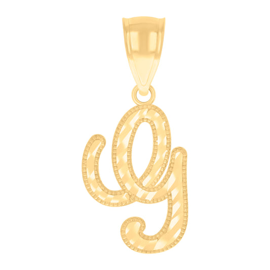 10k Yellow Gold Unisex Initial G Script Alphabet Charm Pendant