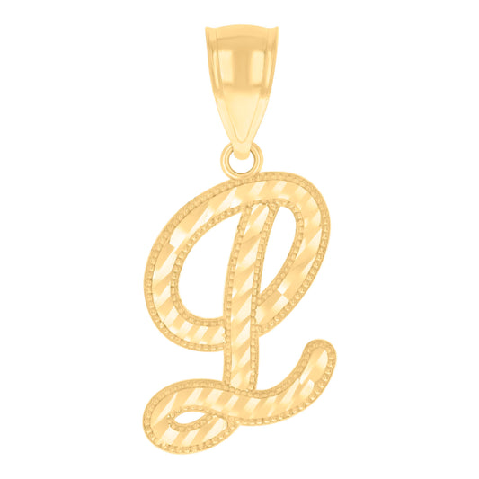 10k Yellow Gold Unisex Initial L Script Alphabet Charm Pendant