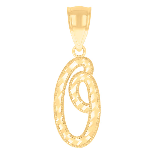 10k Yellow Gold Unisex Initial O Script Alphabet Charm Pendant
