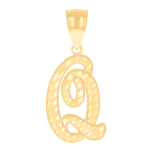 10k Yellow Gold Unisex Initial Q Script Alphabet Charm Pendant