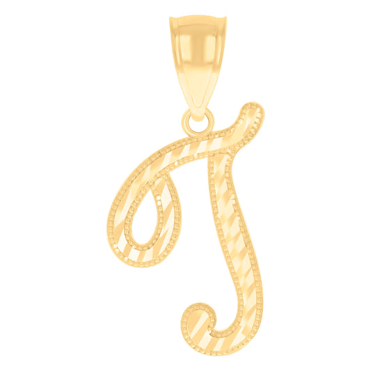 10k Yellow Gold Unisex Initial T Script Alphabet Charm Pendant