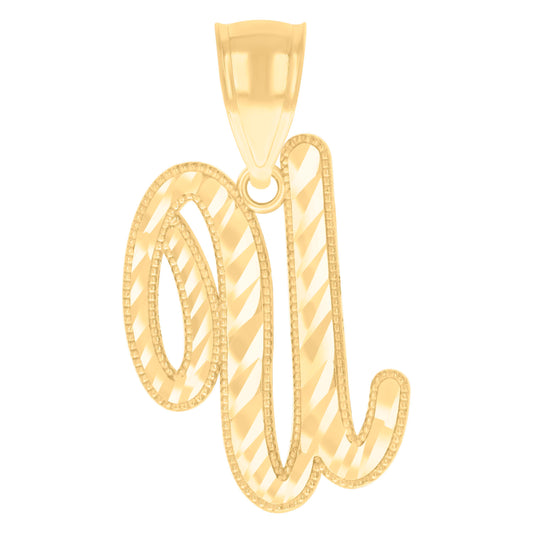 10k Yellow Gold Unisex Initial U Script Alphabet Charm Pendant