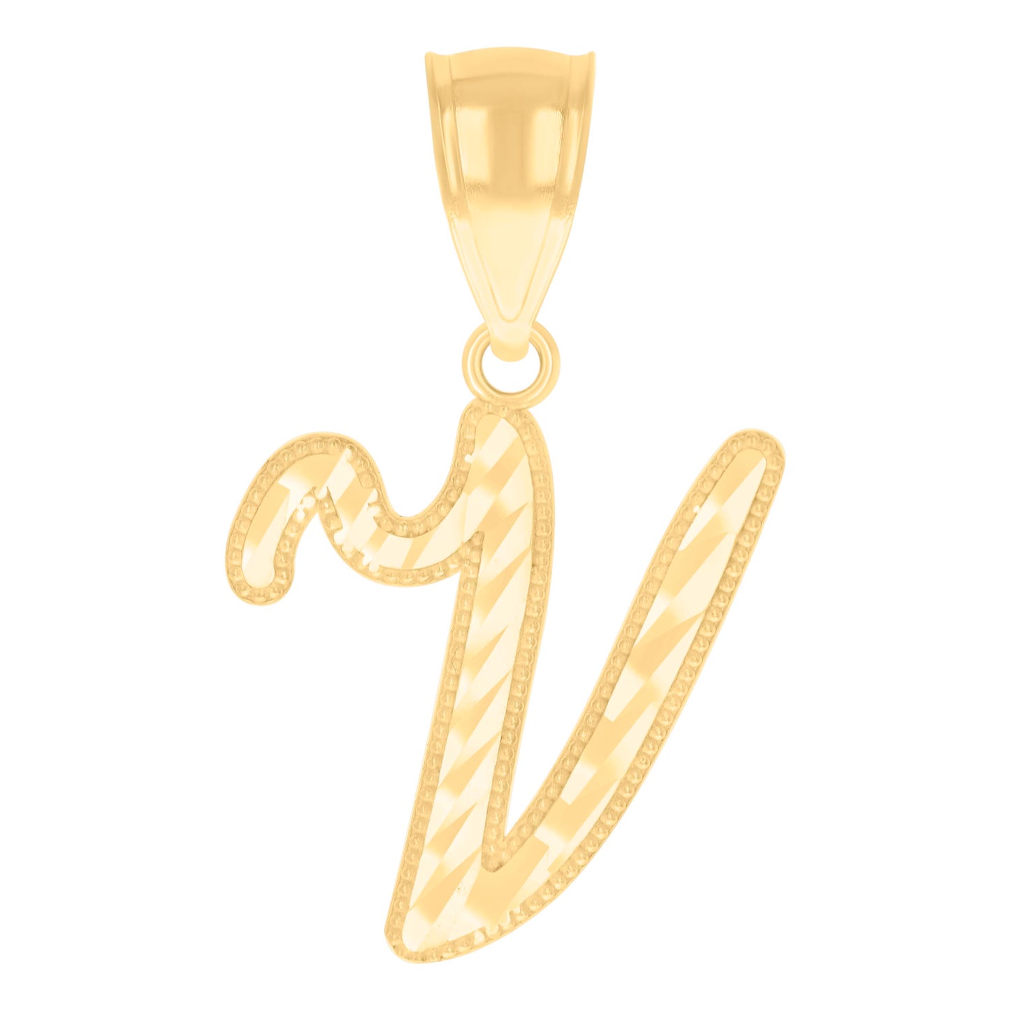 10k Yellow Gold Unisex Initial V Script Alphabet Charm Pendant