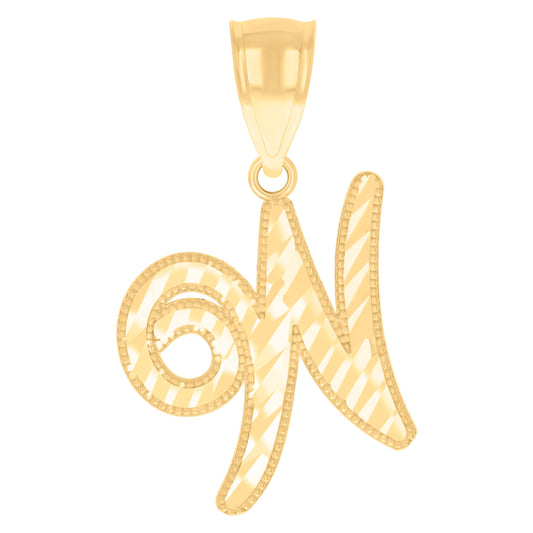 10k Yellow Gold Unisex Initial W Script Alphabet Charm Pendant