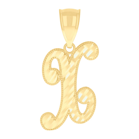 10k Yellow Gold Unisex Crown X Alphabet Initial Charm Pendant