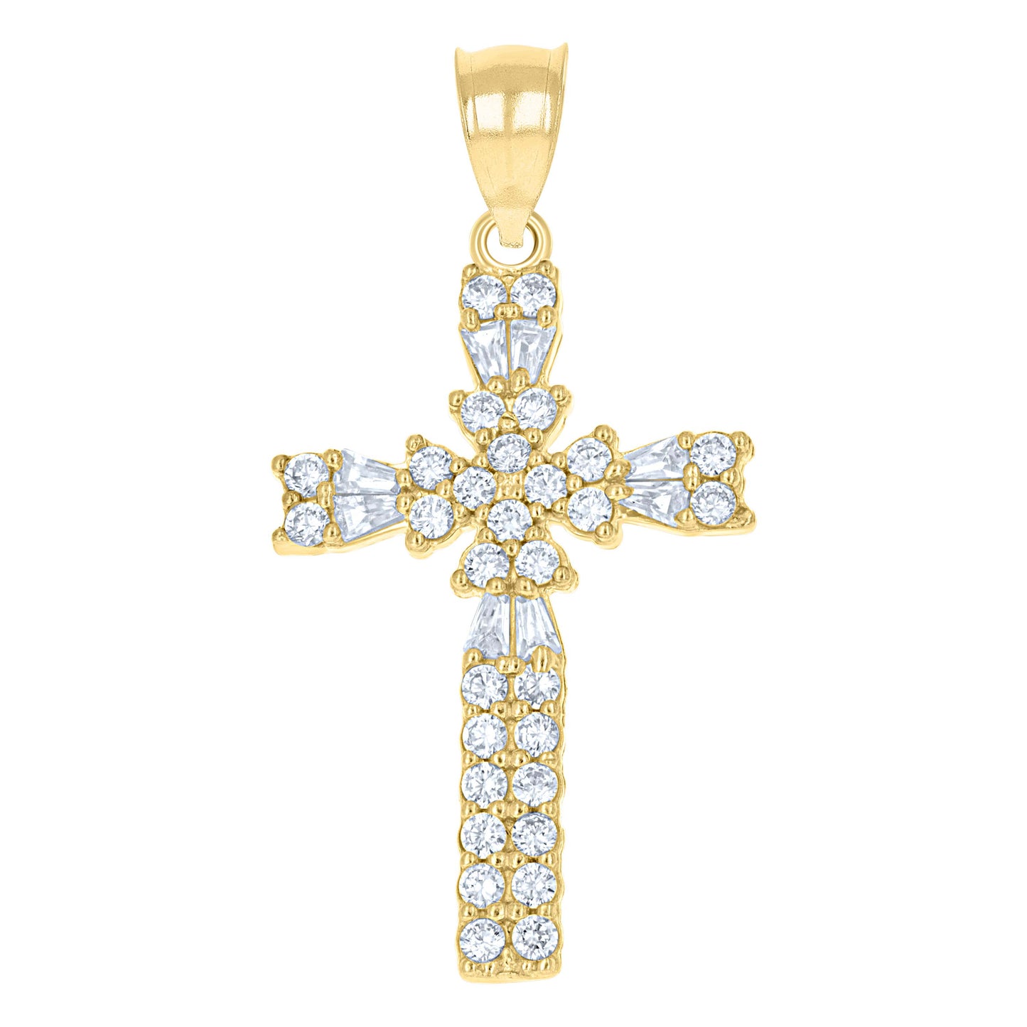 10kt Yellow Gold Womens Mens Round Cubic Zirconia Cubic-Zirconia Cross Religious Charm Pendant