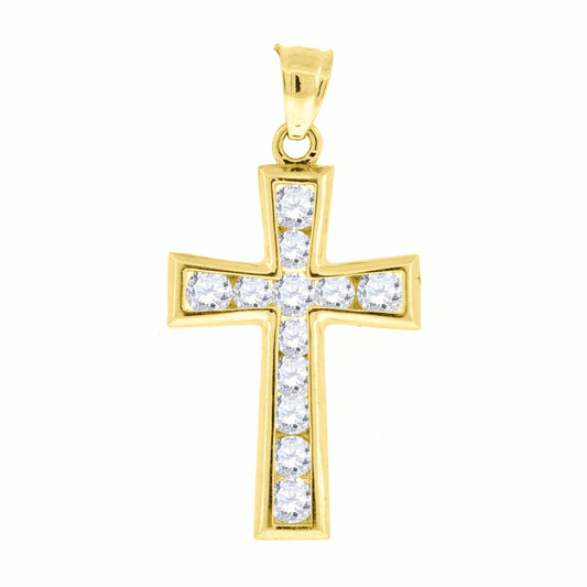 10kt Yellow Gold Womens Mens Round Cubic Zirconia Cubic-Zirconia Cross Religious Charm Pendant