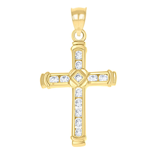 10kt Yellow Gold Womens Mens Round Cubic Zirconia Cubic-Zirconia Cross Religious Charm Pendant