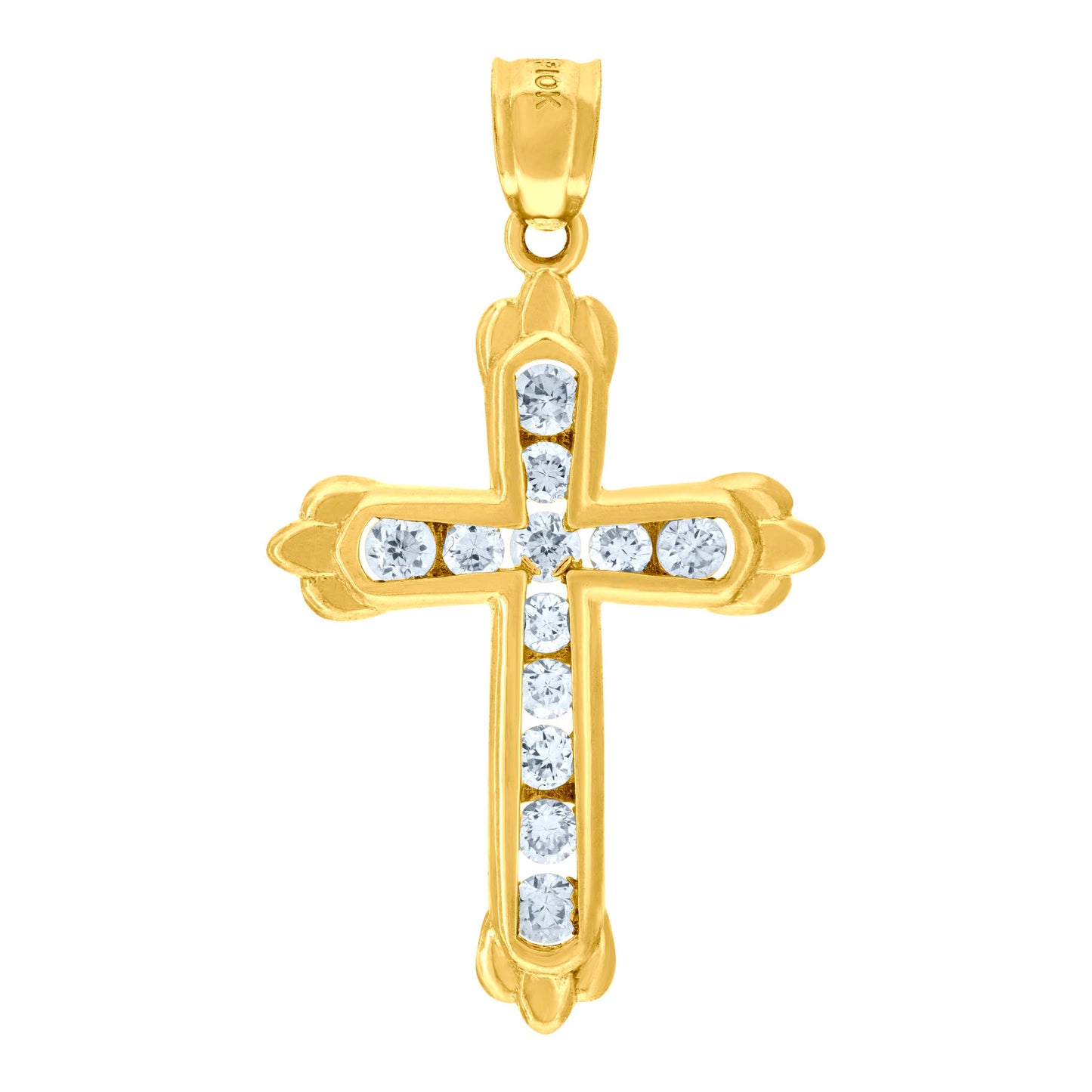10kt Yellow Gold Unisex Cubic Zirconia Cross Religious Charm Pendant