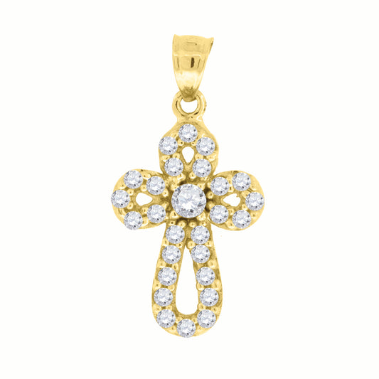 10kt Yellow Gold Womens Round Cubic Zirconia Cubic-Zirconia Cross Religious Charm Pendant