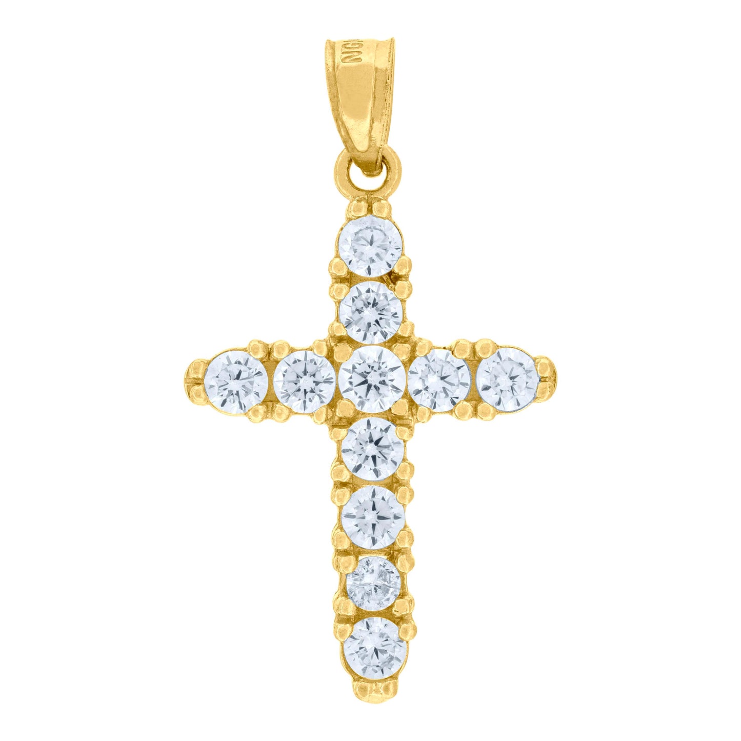10kt Yellow Gold Mens Women Cubic Zirconia Cubic-Zirconia Cross Religious Charm Pendant