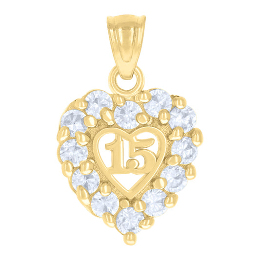 10k Two Tone Gold Womens Cubic Zirconia Sweet 15 Heart Charm Pendant