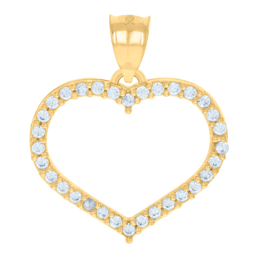 10k Yellow Gold Womens Cubic Zirconia Open Heart Charm Pendant