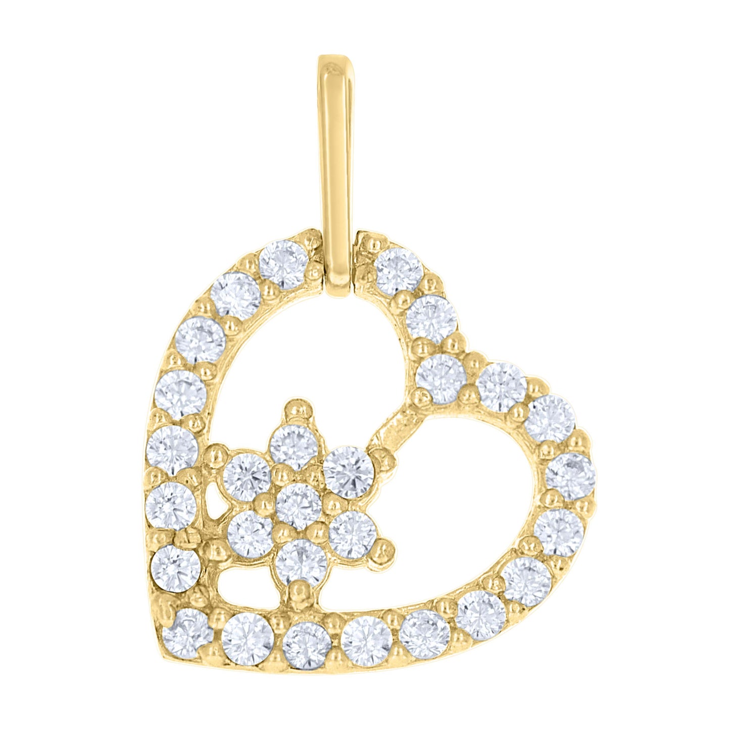 10k Yellow Gold Cubic Zirconia Womens Flower Heart Charm Pendant