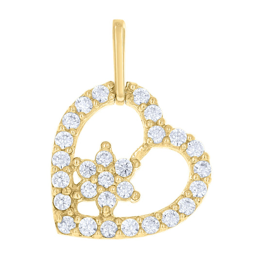 10k Yellow Gold Cubic Zirconia Womens Flower Heart Charm Pendant