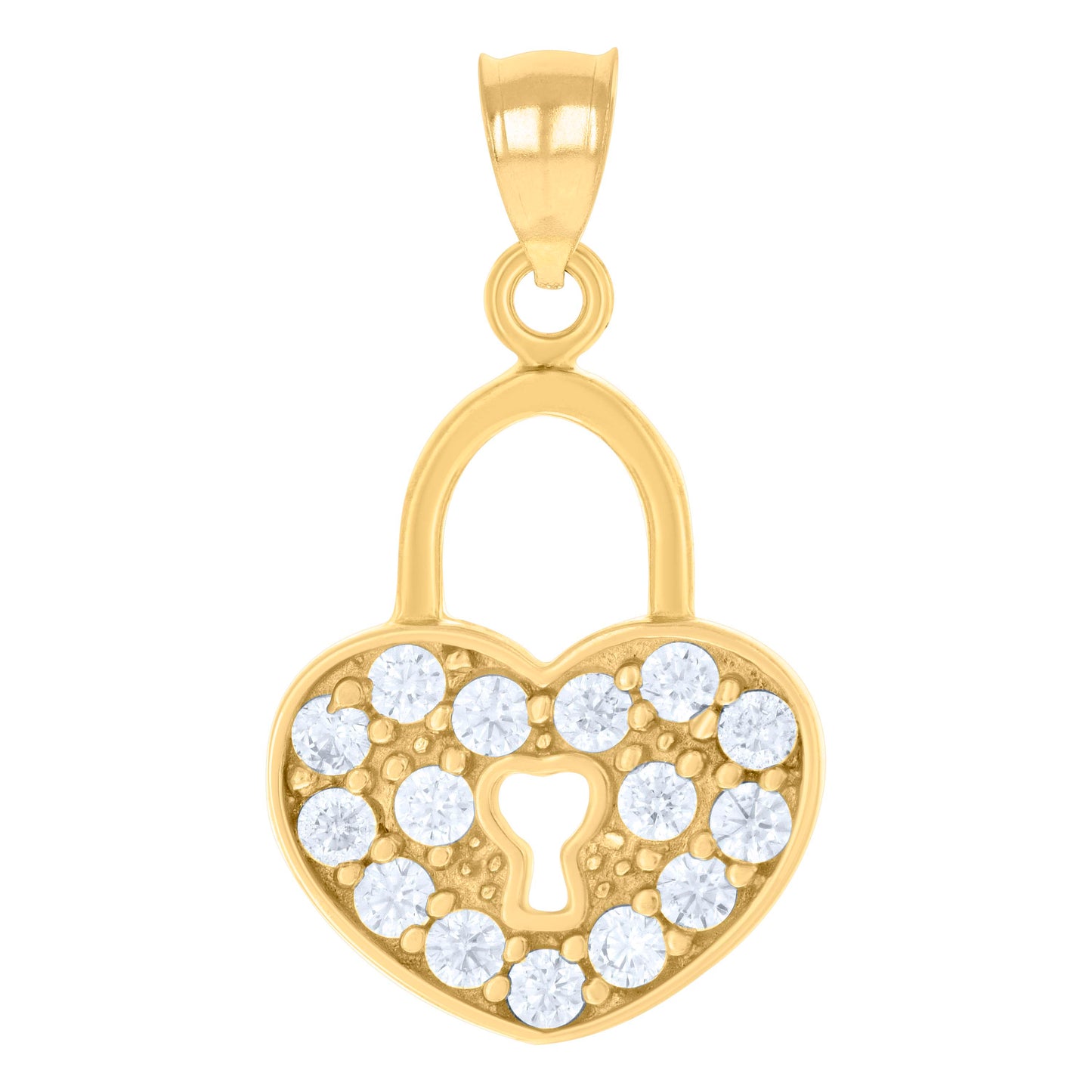 10k Yellow Gold Womens Cubic Zirconia Love Heart Lock Charm Pendant