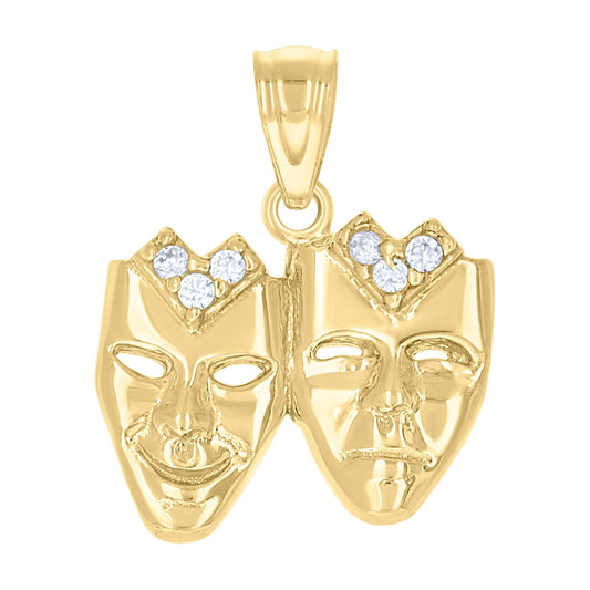 10k Two Tone Gold Cubic Zirconia Unisex Double Mask Charm Pendant
