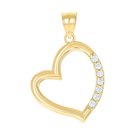10k Yellow Gold Cubic Zirconia Womens Heart Charm Pendant