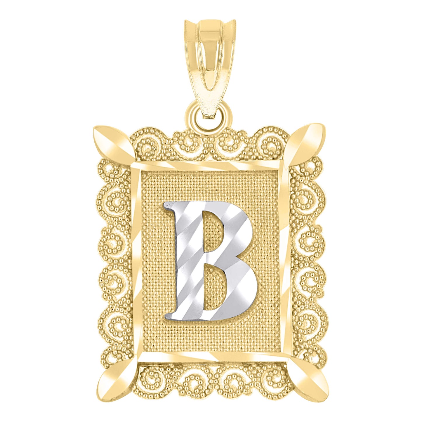 10k Two Tone Gold Unisex Diamond Cut Initial B Charm Pendant