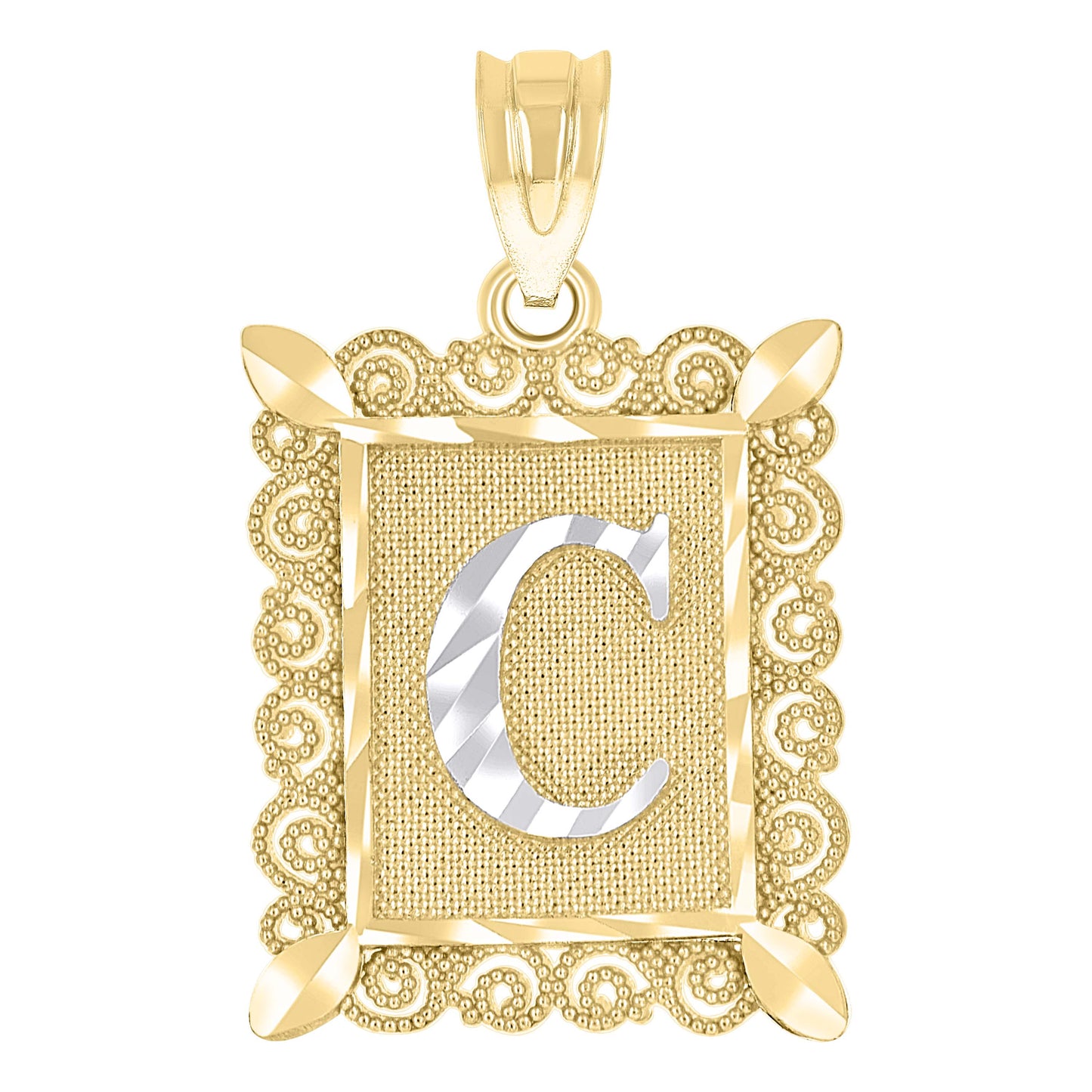 10k Two Tone Gold Unisex Diamond Cut Initial C Charm Pendant