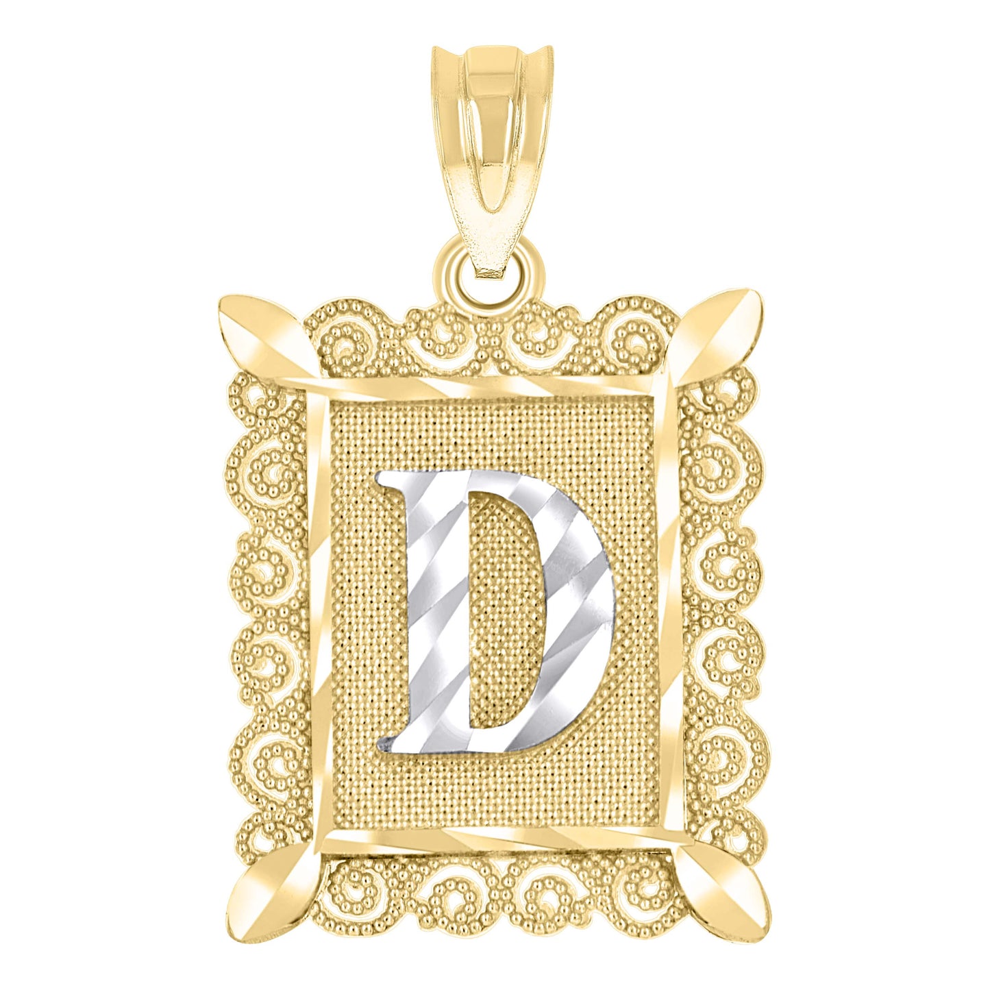 10k Two Tone Gold Unisex Diamond Cut Initial D Charm Pendant