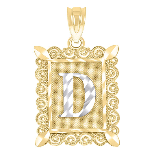 10k Two Tone Gold Unisex Diamond Cut Initial D Charm Pendant